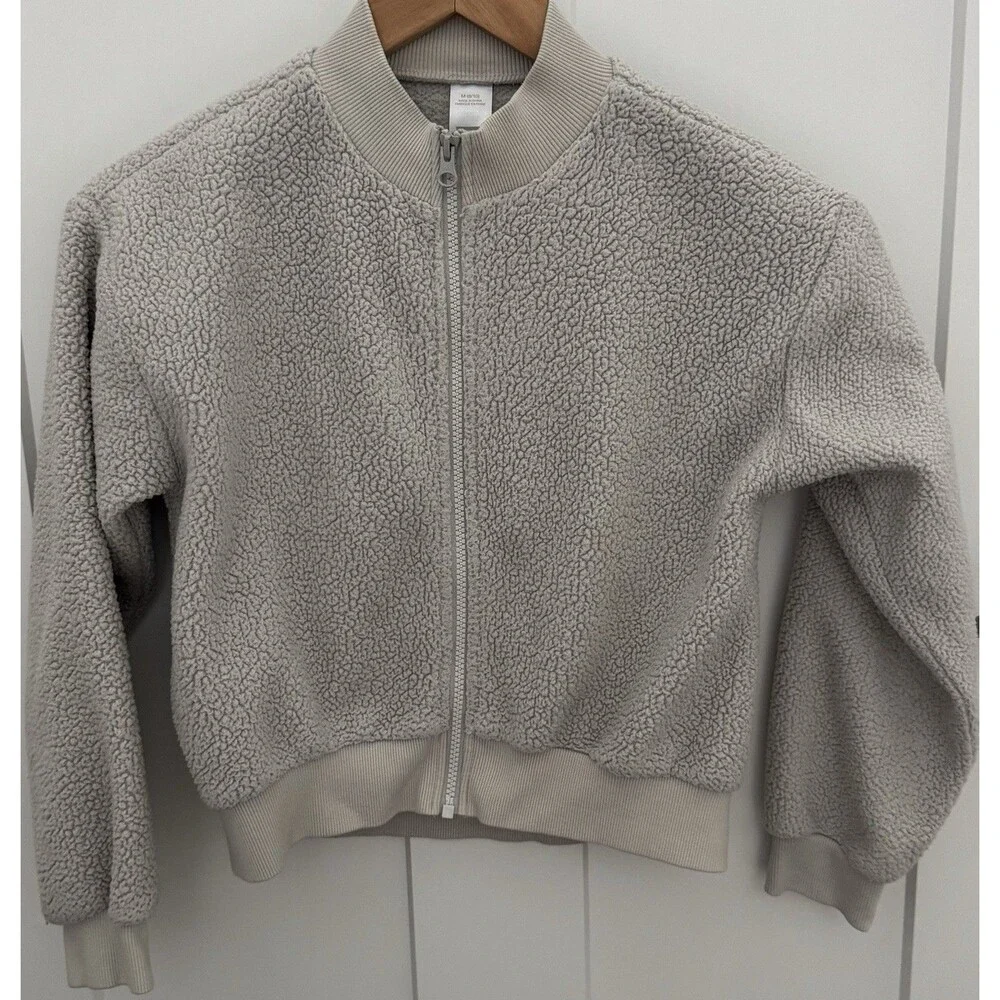 Z By Zella Teddy Bear Full Zip Sherpa Cropped Jacket Light Brown